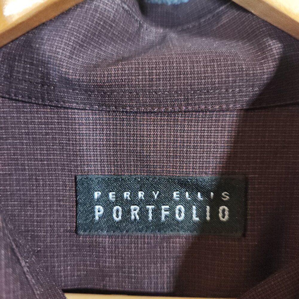 Perry Ellis Dress Shirt Button Up Pockets Men's 2X Long Sleeve Burgundy Red - Picture 4 of 12